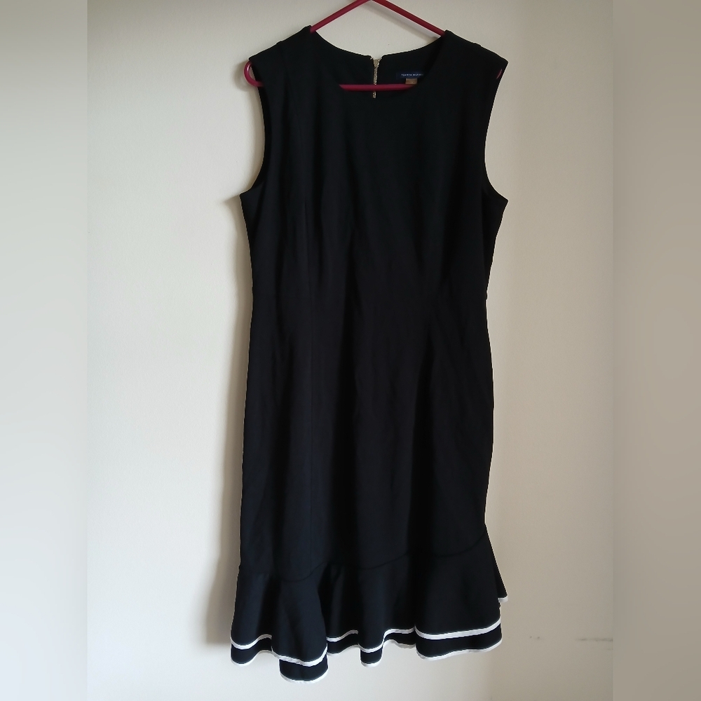 Tommy Hilfiger Black Sheath Dress Womens Size 14 White Hem